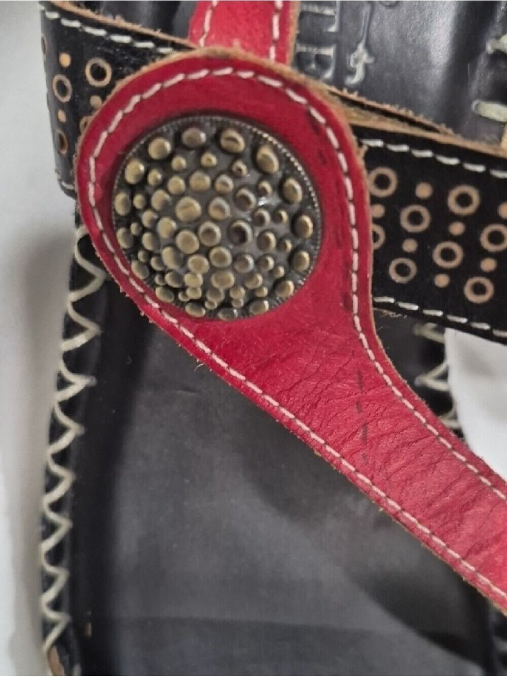 L'artiste Red and Black Stud Accent Leather Slingback Sandals - Picture 4 of 15